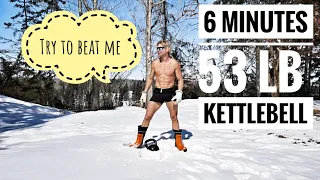 20 below zero, one 24 kilogram kettlebell, 120 reps, 6 minutes. Short but brutal. Follow along