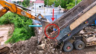 OMG! Excavator Is Excellent Skill To Help Dump Truck That Released Cover Best Teams Work Machinery