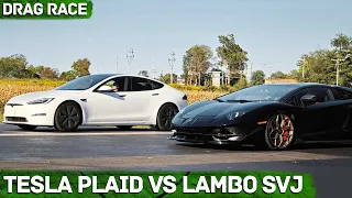 2021 Tesla Model S Plaid VS 2021 Lamborghini Aventador SVJ - Drag Race