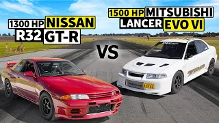 1300hp Skyline GT-R vs 1480hp Lancer Evo VI drag race // THIS vs THAT Down Under