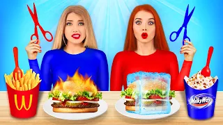 Hot vs Cold Food Challenge || Wars Girl on Fire vs Icy Girl for 24 hours by RATATA POWER