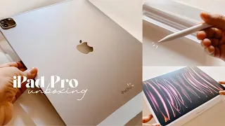 iPad Pro 12.9” M2 chip + Apple Pencil 2 unboxing + Procreate 🤍 aesthetic iPad & decor 📦