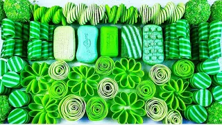 Green soap set 💚 Crushing soap and cutting soap cubes. Asmr soap satisfying video no talking.