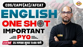 CDS/AFCAT/CAPF(AC) | ONE SHOT | ENGLISH | IMPORTANT PYQ  | ENGLISH BY RAM SIR