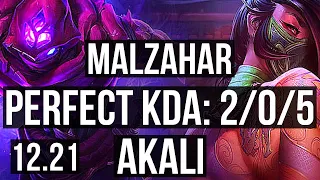 MALZ vs AKALI (MID) | 3.9M mastery, 2/0/5, 1600+ games, Rank 10 Malz | KR Master | 12.21