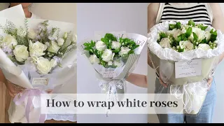 White Roses Floral Bouquet Wrapping Tutorials(50) | Flower Bouquet Wrapping Technique & Idea