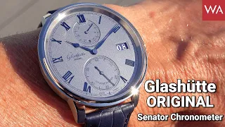 GLASHÜTTE ORIGINAL Senator Chronometer. White Gold Case. Cool Silver Brilliance and Dark Blue.