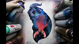 Beauty and the Beast GLOW IN DARK - SPRAY PAINT ART - by Skech