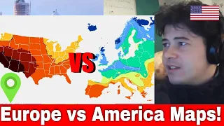 American Reacts AMERICA vs EUROPE Explained By Maps