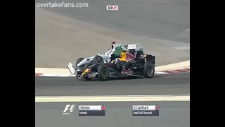 Robert Kubica runs wide; Jenson Button and David Coulthard Collide! (2008 Bahrain GP)