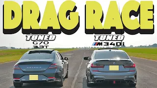 Tuned BMW M340i vs Tuned Genesis G70 3.3, battle of the sedans! Drag and Roll Race.
