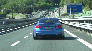 BMW M4 with Akrapovic exhaust crazy sound in tunnels