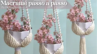 Suporte de plantas em macramê passo a passo | Macrame plant hanger tutorial | Fê Barreiros #macrame