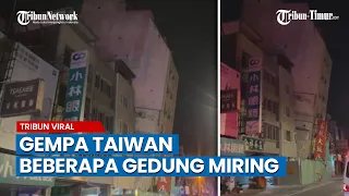 Deratan bangunan pencakar langir mengalami kemiringan saat gempa di taiwan