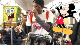 GUY SOUNDS LIKE SPONGEBOB AND MICKEY MOUSE ON MTA TRAIN NYC! (Verbal Ase) BEATBOX