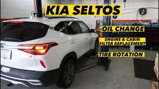 How to Change Engine Oil, tire rotation, engine filter and cabin filter replacement on KIA Seltos.