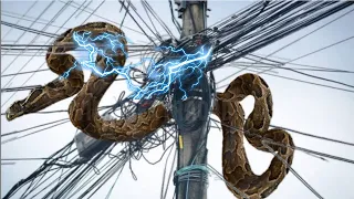 30 Moments Giant Python Was Shocked To Death On High Voltage Electricity Pole