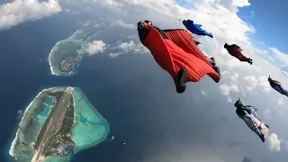 wingsuit flying over the maldives Island