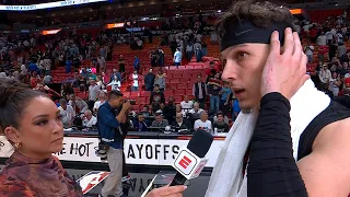 Tyler Herro talks Heat Advancing to Playoffs & Facing Celtics in 1st Round, Postgame Interview