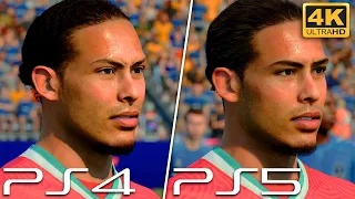 [4k] PS5 vs PS4 Graphics Comparison - FIFA 21 next gen vs old gen - Liverpool player faces!