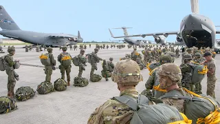 MASSIVE US Paratroopers Static Line Jump From C-17 and C-130 Aircraft