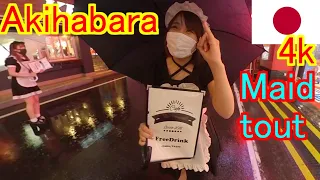 Akihabara Tokyo, Persistent kawaii maid tout girl invited me in the heavy rain(〃ω〃)Vlog japan