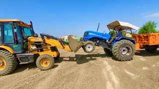 JCB 3dx working with Sonalika 60 Rx | John Deere | Eicher 485 | Levelling Field Stuck in Mud Pulled