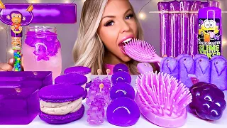 ASMR EDIBLE SLIME, HAIR BRUSH, TIK TOK FRUIT JELLY, JELLO POPSICLE, PURPLE FOOD, CANDY MUKBANG 먹방