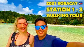 2021 Boracay White Beach Station 1 - 3 Full Walking Tour | Day 2 of 4 | Natural Sounds | Beach Life