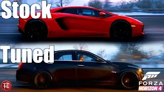 Forza Horizon 4: Stock vs Tuned! Lamborghini Aventador vs Cadillac CTS-V