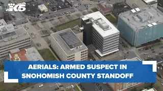 Aerials: Armed suspect in standoff with police at Snohomish County government campus