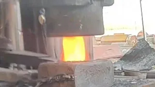 High temperature forging this rectangular iron block!