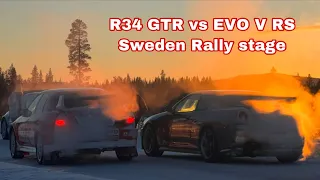 R34 GTR vs. EVO V RS RALLY STAGE and northern lights hunting - Sweden Trip - OG Schaefchen