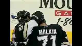 Evgeni Malkin's first NHL goal vs Devils (18 oct 2006)