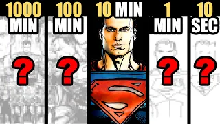 Drawing SUPERMAN in 1000 Min | 100 Min | 10 Min | 1 Min and 10 Seconds! ART CHALLENGE