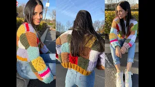 Como tejer un cardigan con restos de lana || Tutorial