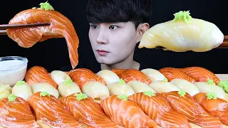 대왕연어초밥 오징어초밥 먹방ASMR MUKBANG Giant Salmon Sushi&Squid Sushi 巨大なサーモン寿司イカ寿司 cá hồi mực eating sounds