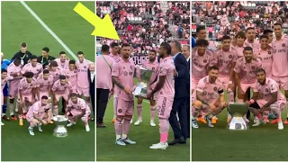 Messi and yedlin present the Leagues cup to fans at drv pnk stadium before the match starts🤩🏆#messi