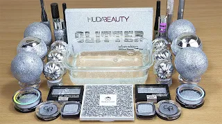 Silver GLITTER SLIME Mixing makeup and glitter into Clear Slime Satisfying Slime Videos