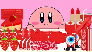 Kirby Animation - Eating Red Food Desserts, Strawberry, Tanghulu, Giant Eyeball Jelly Mukbang