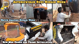 Amazing Autorickshaw Body Repair | New Mud Guard and Frame Installation | Bajaj RE Repair