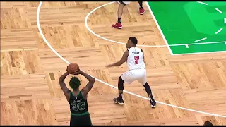 Jaylen Brown with the CLUTCH long three to tie the game vs Heat 🤯