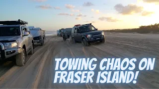 Fraser Island Disco 3 vs 200 series vs Prado towing chaos!