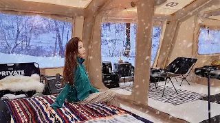 Camping Adventures in a Tent Collapsed by Winter Heavy Snow ASMR