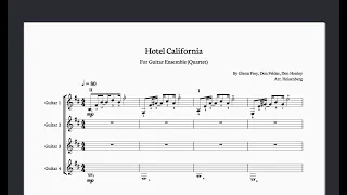 Play along Guitar Quartet Sheet Music - Hotel California - Eagles