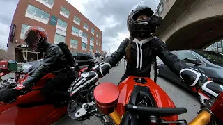 Ducati Streetfighter 848 Panigale 899 ride in rain towards Brighton Beach Brooklyn New York City