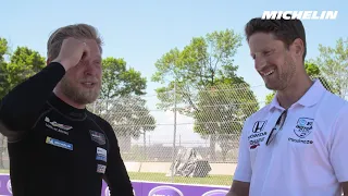 Former F1 teammates Kevin Magnussen and Romain Grosjean reunited at the 2021 Detroit Grand Prix
