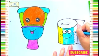 Drawing and Coloring a Toilet With Toilet Paper 🚽Drawings for Kids-Learning Kids