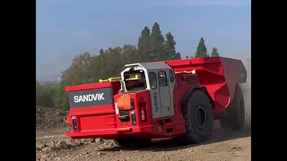 SANDVIK TH550B 50 tonne battery powered underground mining truck with self-swapping battery.