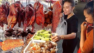 BEST Crispy Roasted Pork Head Skin, Duck And More | Cambodian Street Food